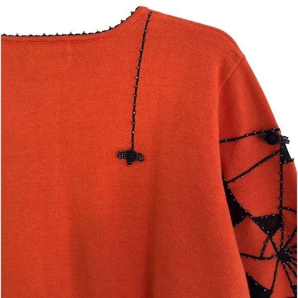 Quacker Factory Halloween Beaded Spiderweb Cardigan Womens Sz L Orange Black NEW - Picture 8 of 16